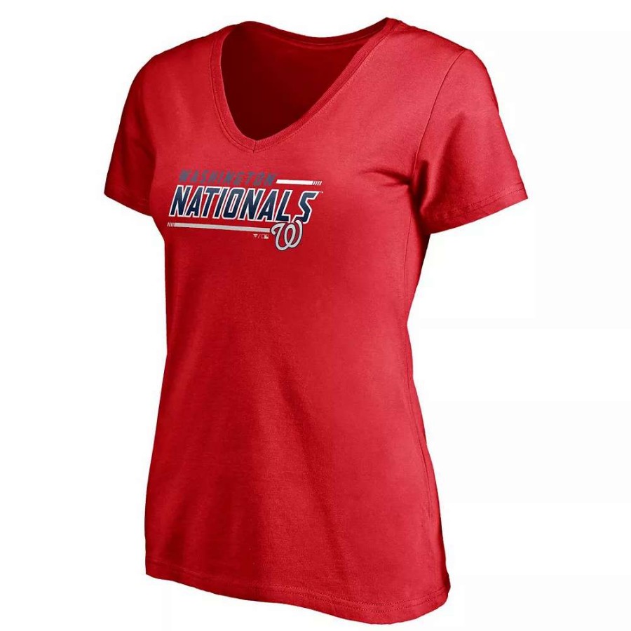 Tops * | Women'S Fanatics Branded Red Washington Nationals Plus Size Mascot In Bounds V-Neck T-Shirt