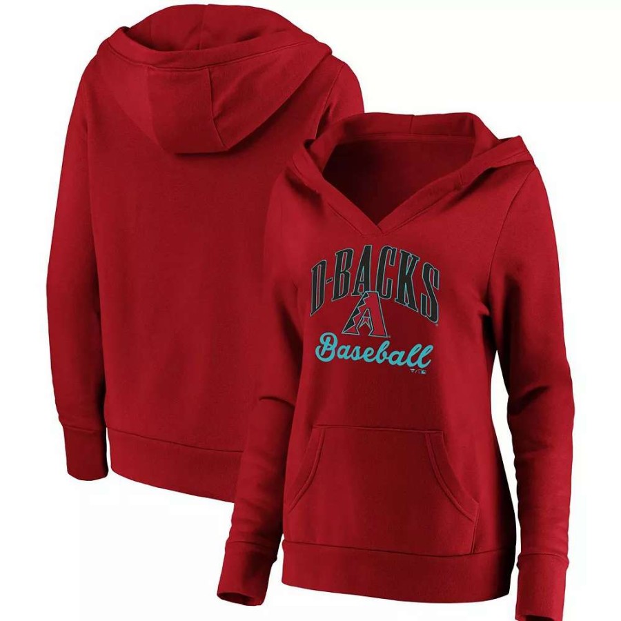 Tops * | Women'S Fanatics Branded Red Arizona Diamondbacks Victory Script Crossover Neck Pullover Hoodie