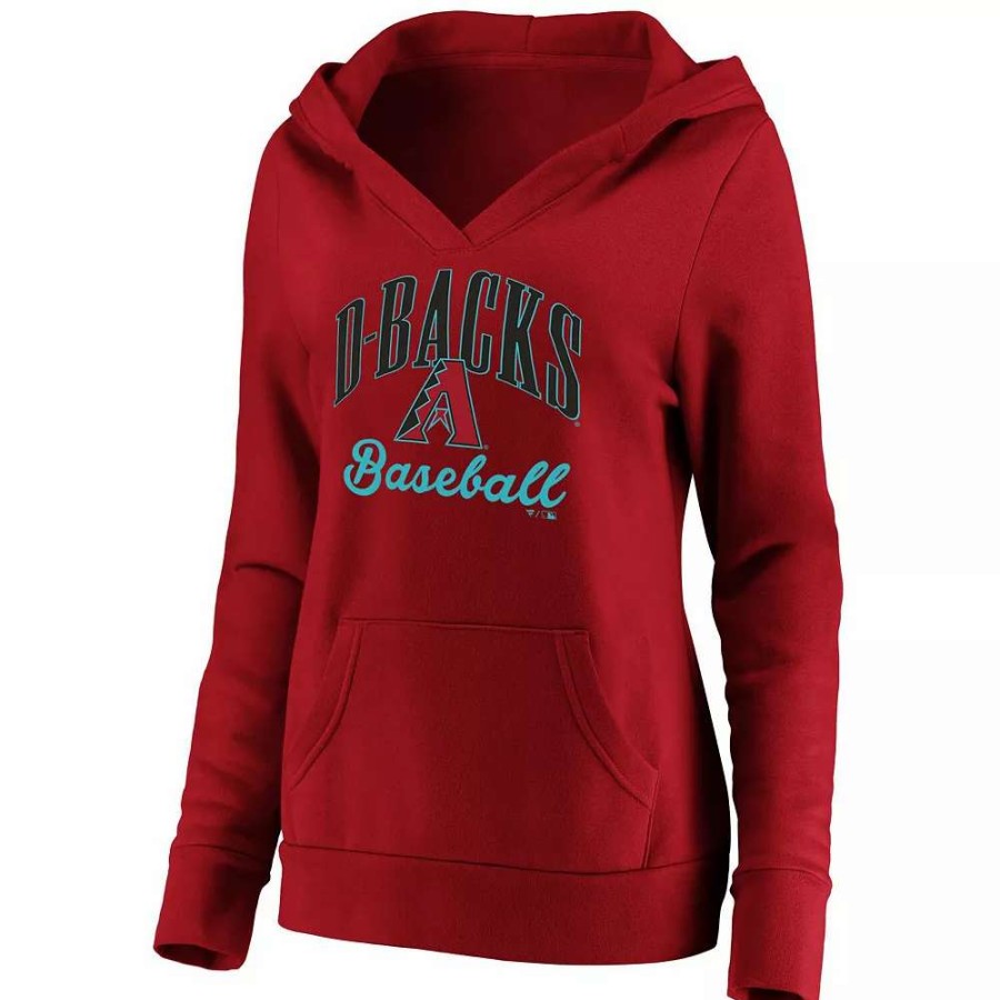 Tops * | Women'S Fanatics Branded Red Arizona Diamondbacks Victory Script Crossover Neck Pullover Hoodie