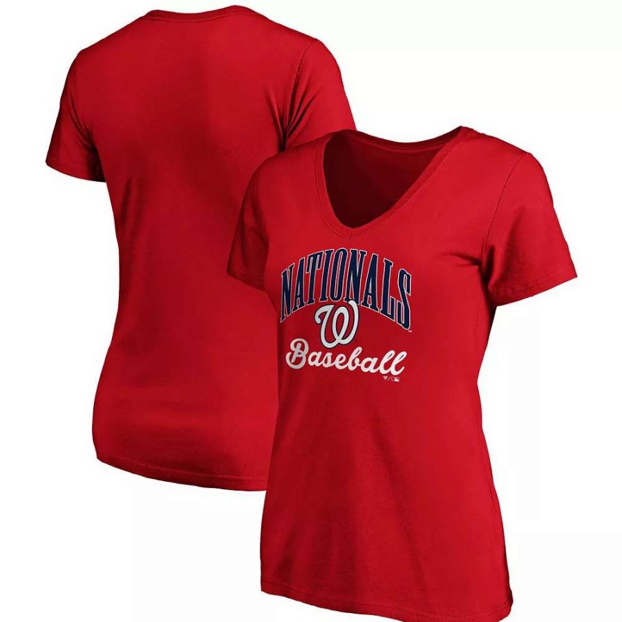 Tops * | Women'S Fanatics Branded Red Washington Nationals Victory Script V-Neck T-Shirt