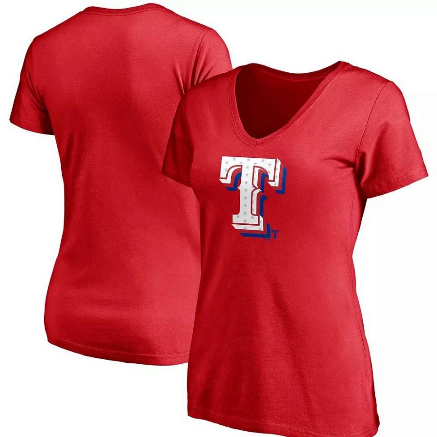 Tops * | Women'S Fanatics Branded Red Texas Rangers Red White & Team V-Neck T-Shirt