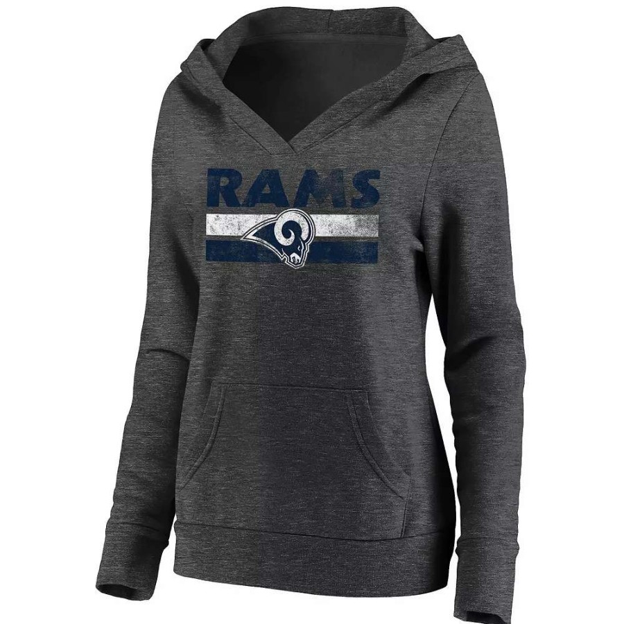 Tops * | Women'S Fanatics Branded Heathered Charcoal Los Angeles Rams First String V-Neck Pullover Hoodie