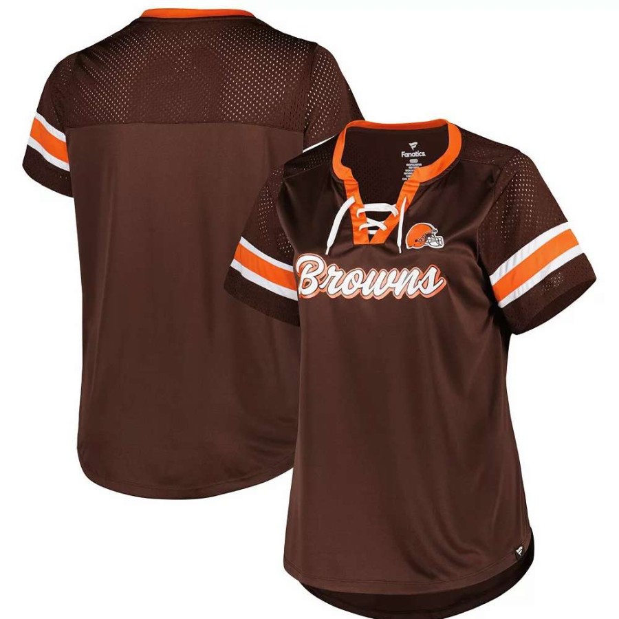 Tops * | Women'S Fanatics Branded Brown Cleveland Browns Plus Size Original State Lace-Up T-Shirt