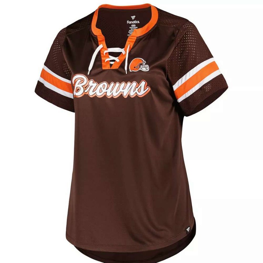 Tops * | Women'S Fanatics Branded Brown Cleveland Browns Plus Size Original State Lace-Up T-Shirt