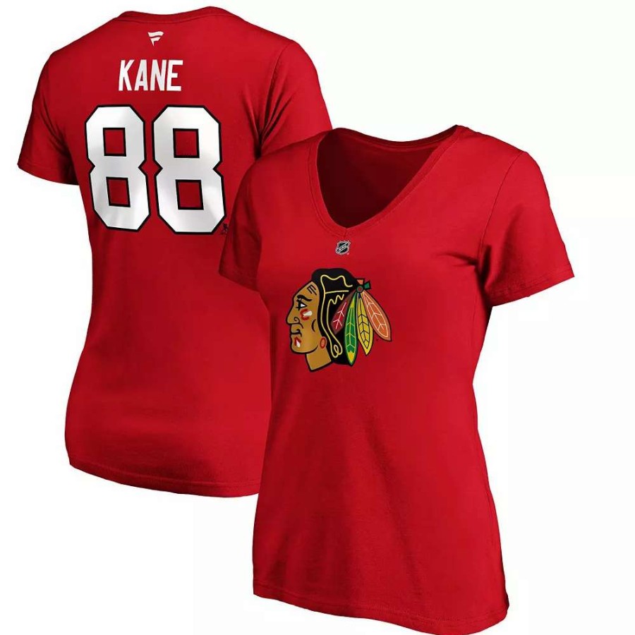 Tops * | Women'S Fanatics Branded Patrick Kane Red Chicago Blackhawks Authentic Stack Name & Number V-Neck T-Shirt