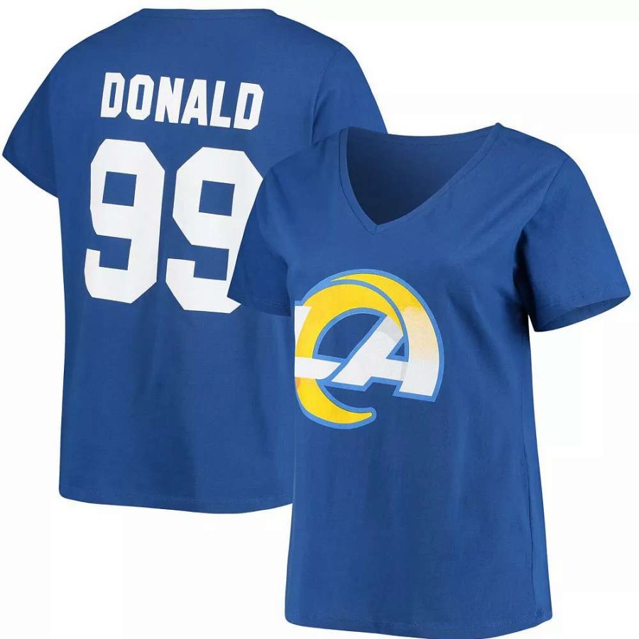 Tops * | Women'S Fanatics Branded Aaron Donald Royal Los Angeles Rams Plus Size Name & Number V-Neck T-Shirt