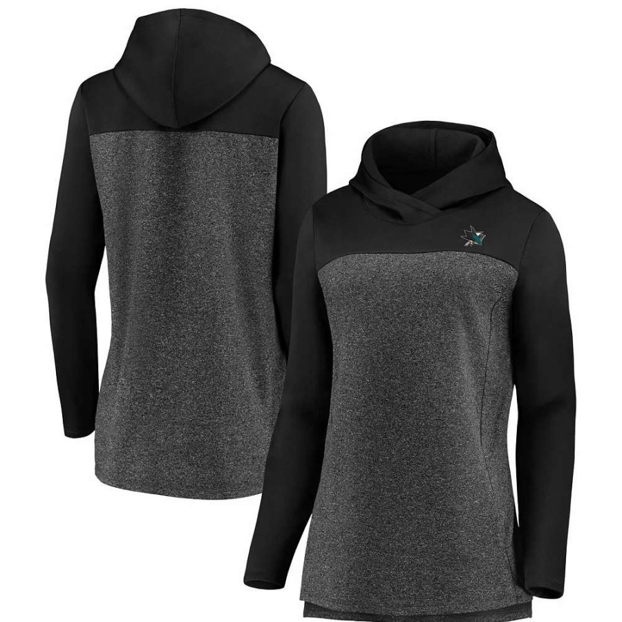 Tops * | Women'S Fanatics Branded Heathered Charcoal/Black San Jose Sharks Chiller Fleece Pullover Hoodie