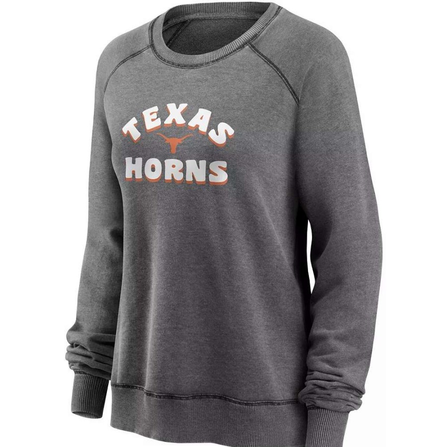 Tops * | Women'S Fanatics Branded Heathered Charcoal Texas Longhorns Retro Raglan Pullover Sweatshirt