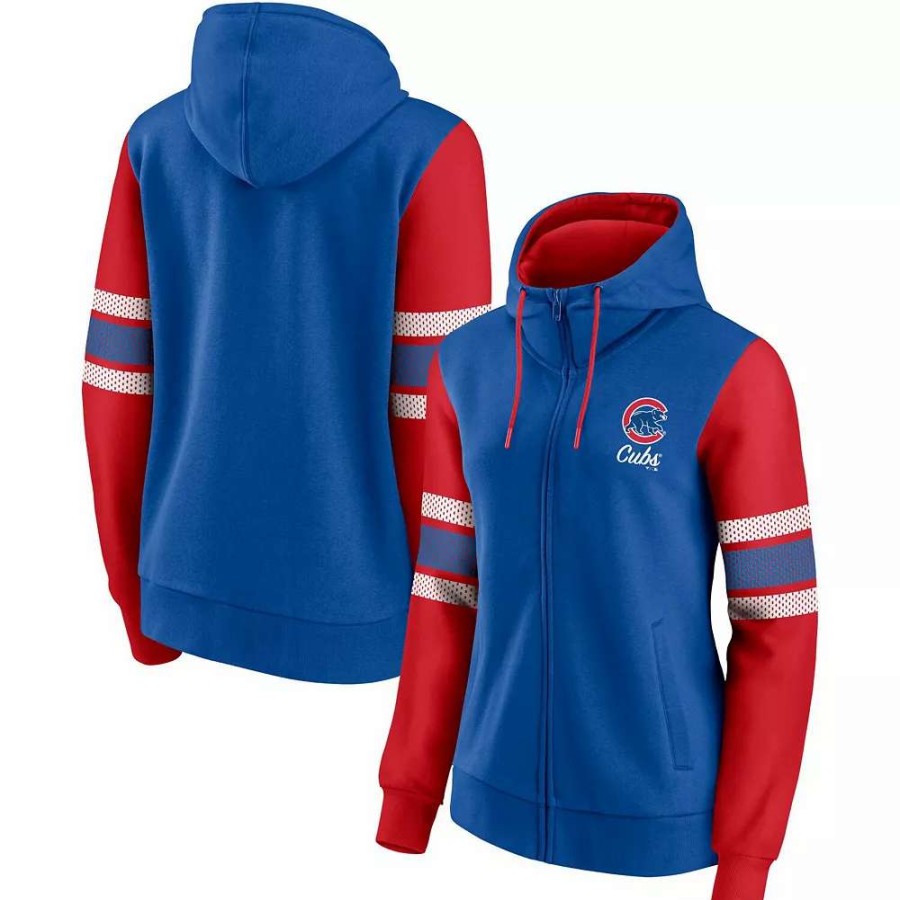 Tops * | Women'S Fanatics Branded Royal/Red Chicago Cubs Primary Script Full-Zip Hoodie