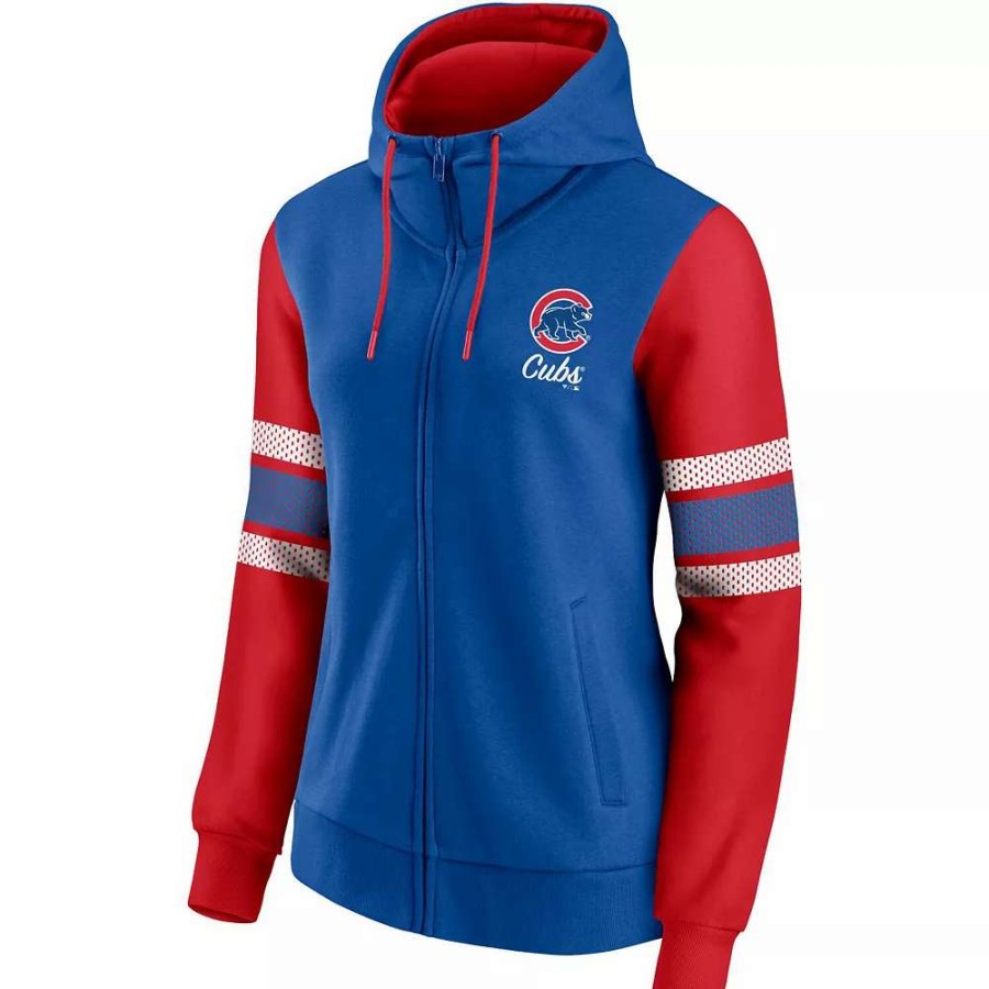 Tops * | Women'S Fanatics Branded Royal/Red Chicago Cubs Primary Script Full-Zip Hoodie