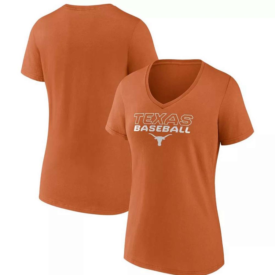 Tops * | Women'S Fanatics Branded Texas Orange Texas Longhorns Clean Stack Baseball V-Neck T-Shirt