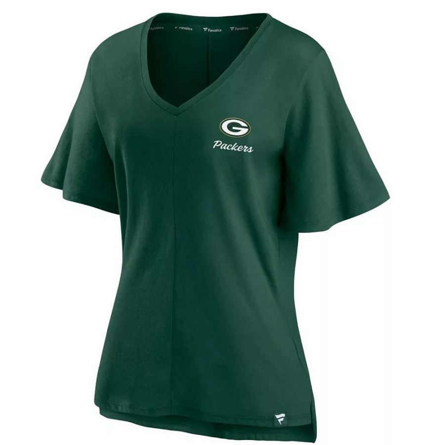 Tops * | Women'S Fanatics Branded Green Green Bay Packers Southpaw Flutter V-Neck T-Shirt