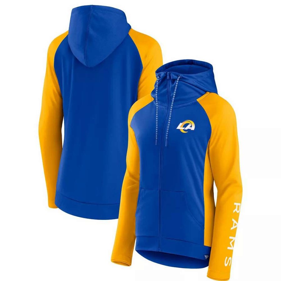 Outerwear * | Women'S Fanatics Branded Royal/Gold Los Angeles Rams End Around Raglan Full-Zip Hoodie