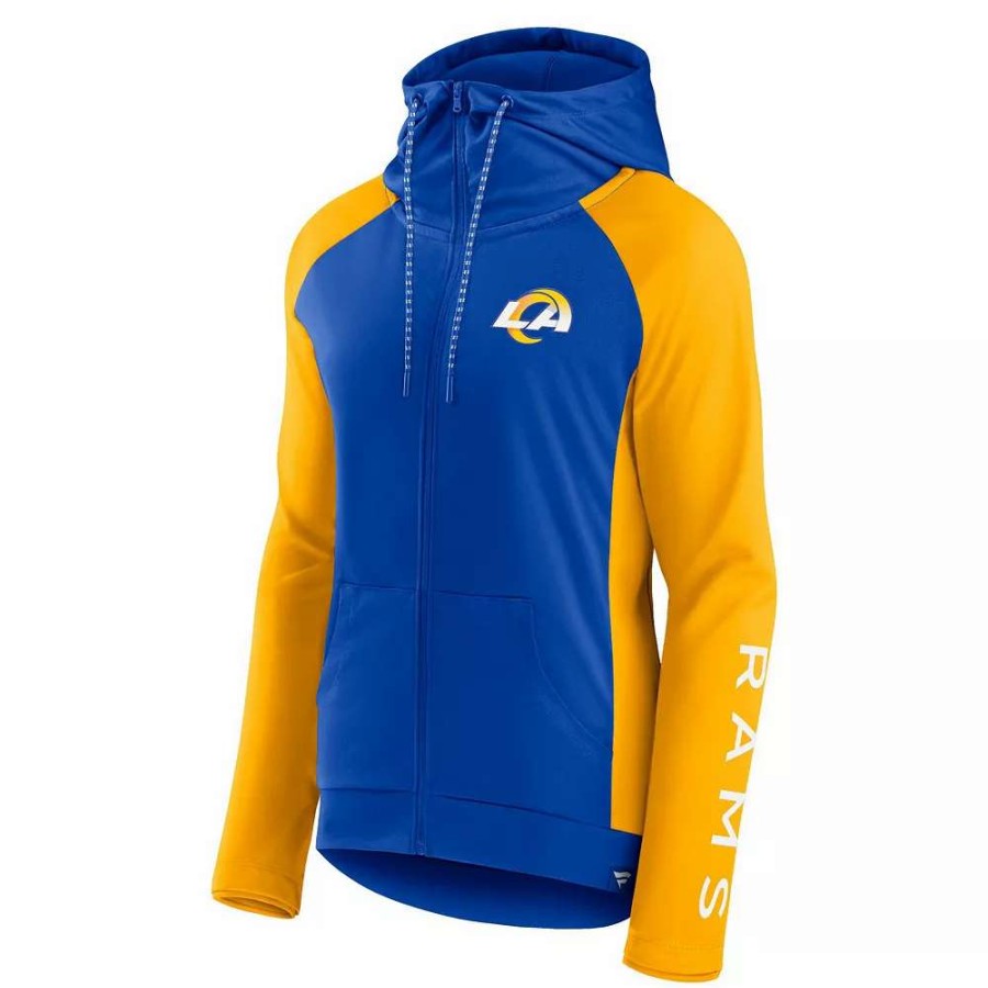 Outerwear * | Women'S Fanatics Branded Royal/Gold Los Angeles Rams End Around Raglan Full-Zip Hoodie