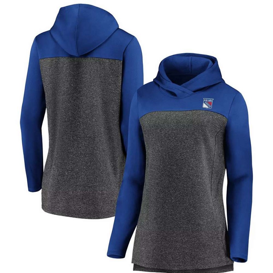 Tops * | Women'S Fanatics Branded Heathered Charcoal/Blue New York Rangers Chiller Fleece Pullover Hoodie