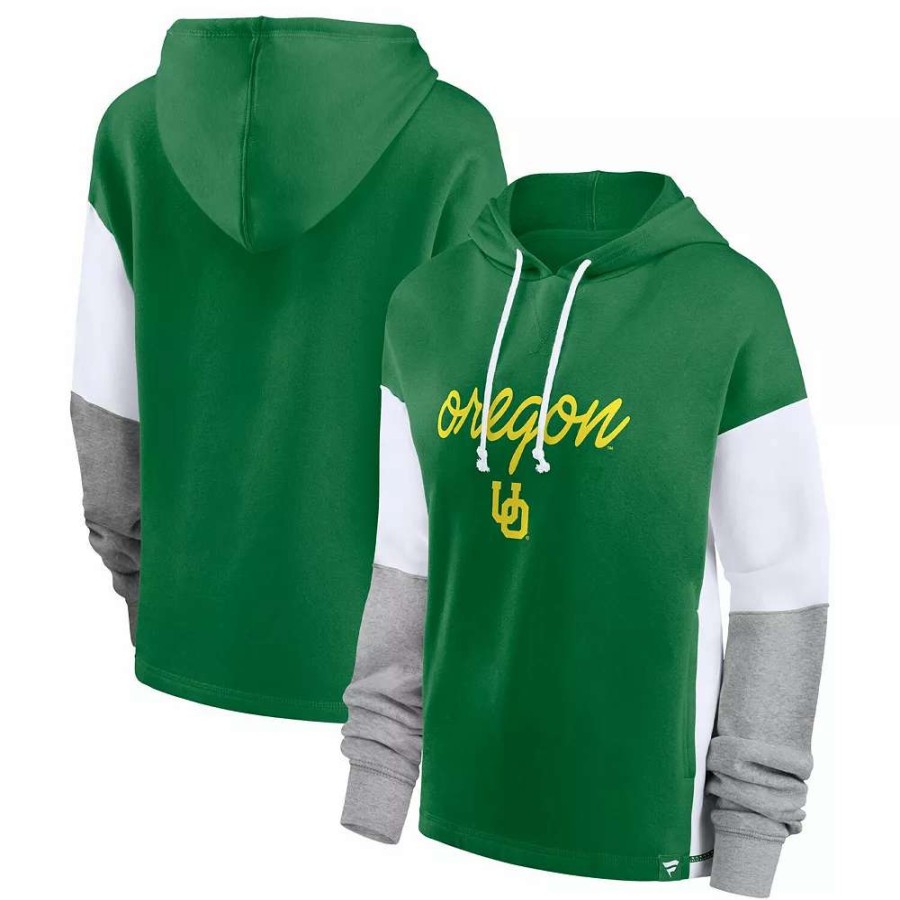 Tops * | Women'S Fanatics Branded Green Oregon Ducks Play It Safe Colorblock Pullover Hoodie