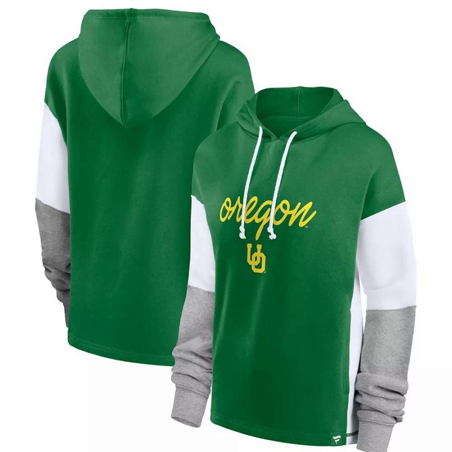 Tops * | Women'S Fanatics Branded Green Oregon Ducks Play It Safe Colorblock Pullover Hoodie