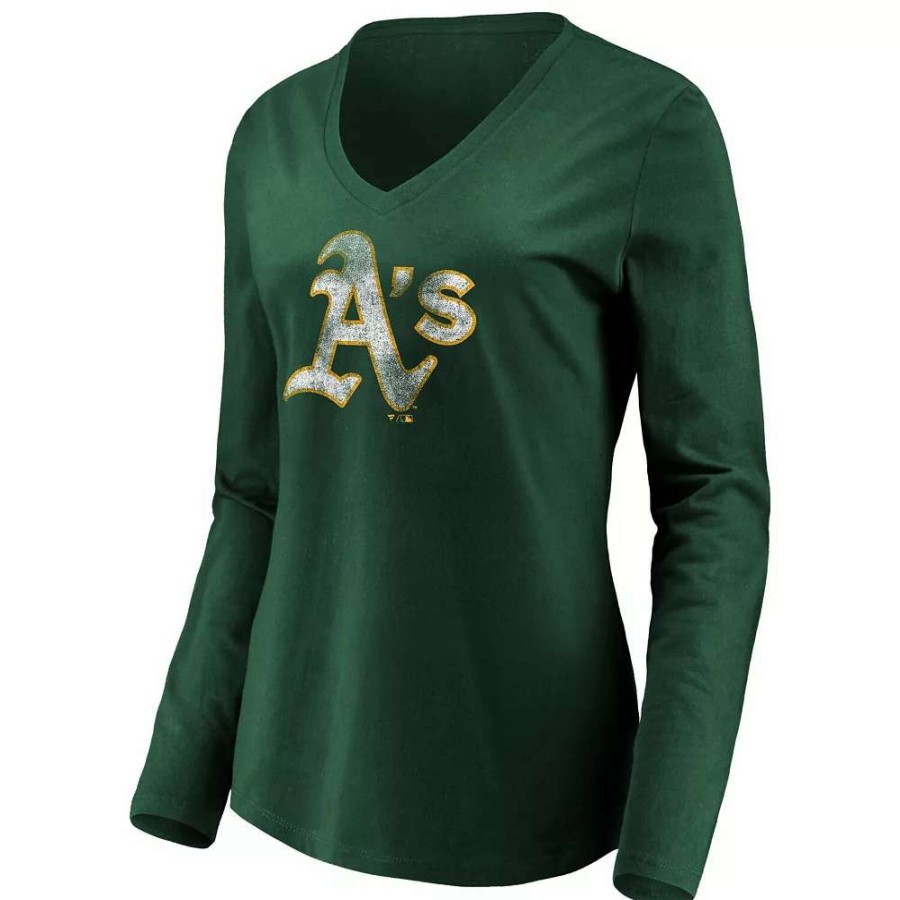 Tops * | Women'S Fanatics Branded Green Oakland Athletics Core Team Long Sleeve V-Neck T-Shirt