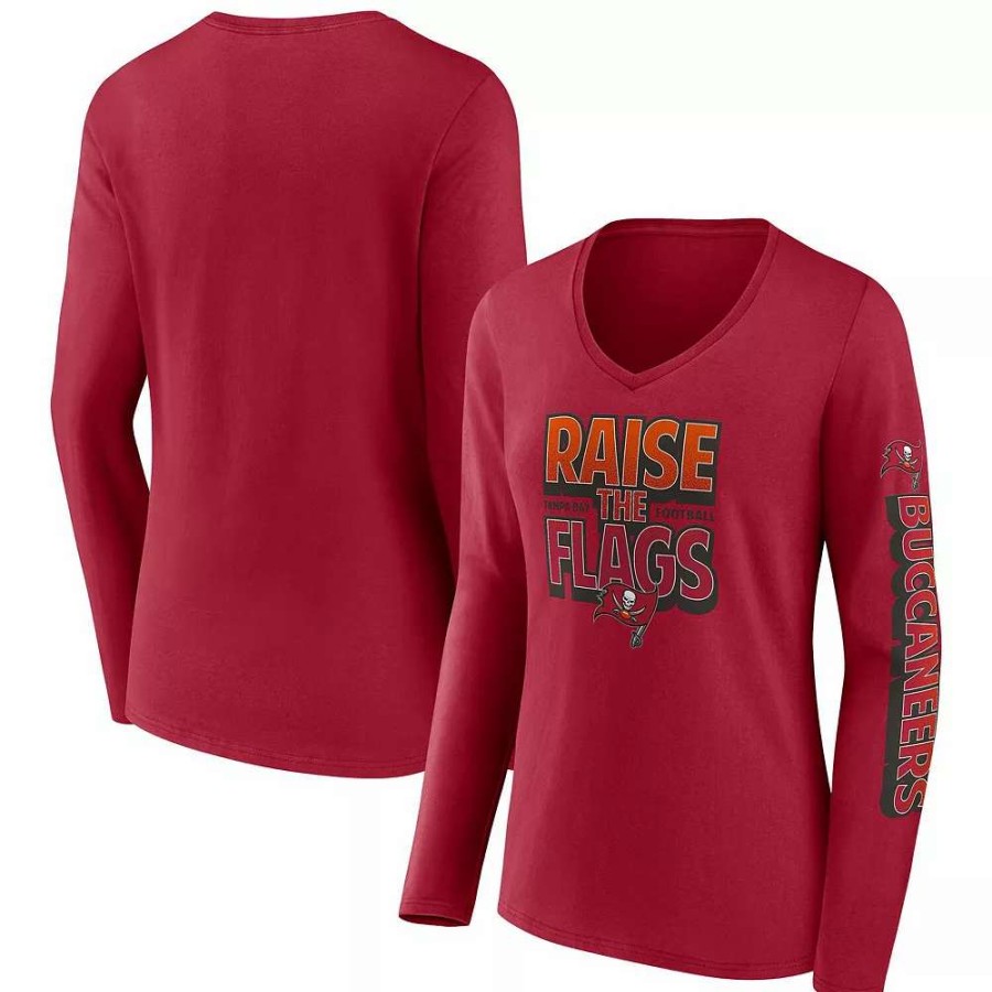 Tops * | Women'S Fanatics Branded Red Tampa Bay Buccaneers Hometown Sweep Long Sleeve V-Neck T-Shirt