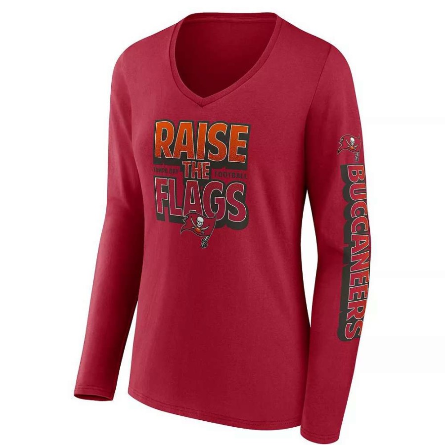 Tops * | Women'S Fanatics Branded Red Tampa Bay Buccaneers Hometown Sweep Long Sleeve V-Neck T-Shirt