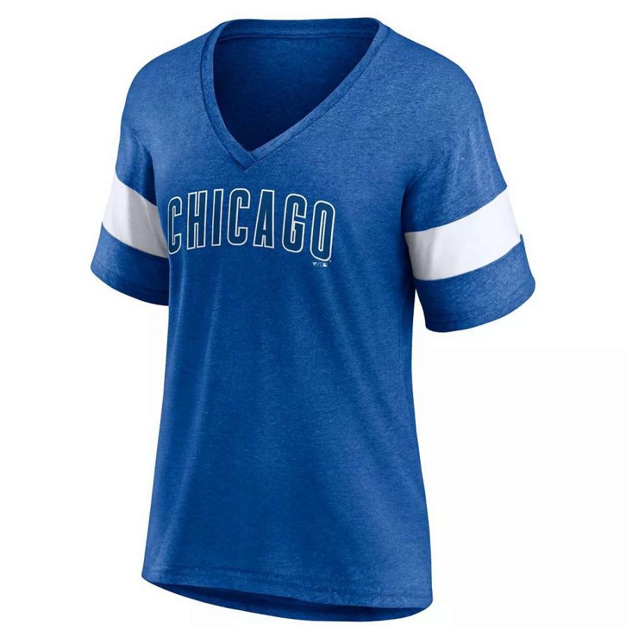 Tops * | Women'S Fanatics Branded Heathered Royal Chicago Cubs Wordmark V-Neck Tri-Blend T-Shirt