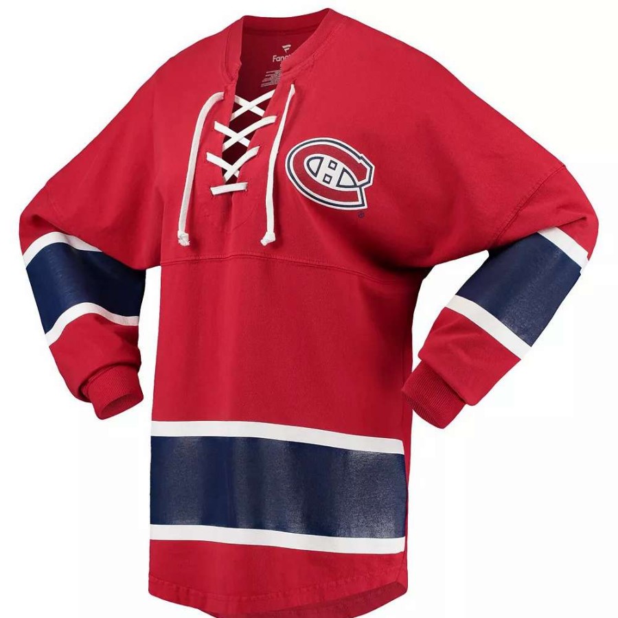 Tops * | Women'S Fanatics Branded Red Montreal Canadiens Lace-Up Jersey T-Shirt