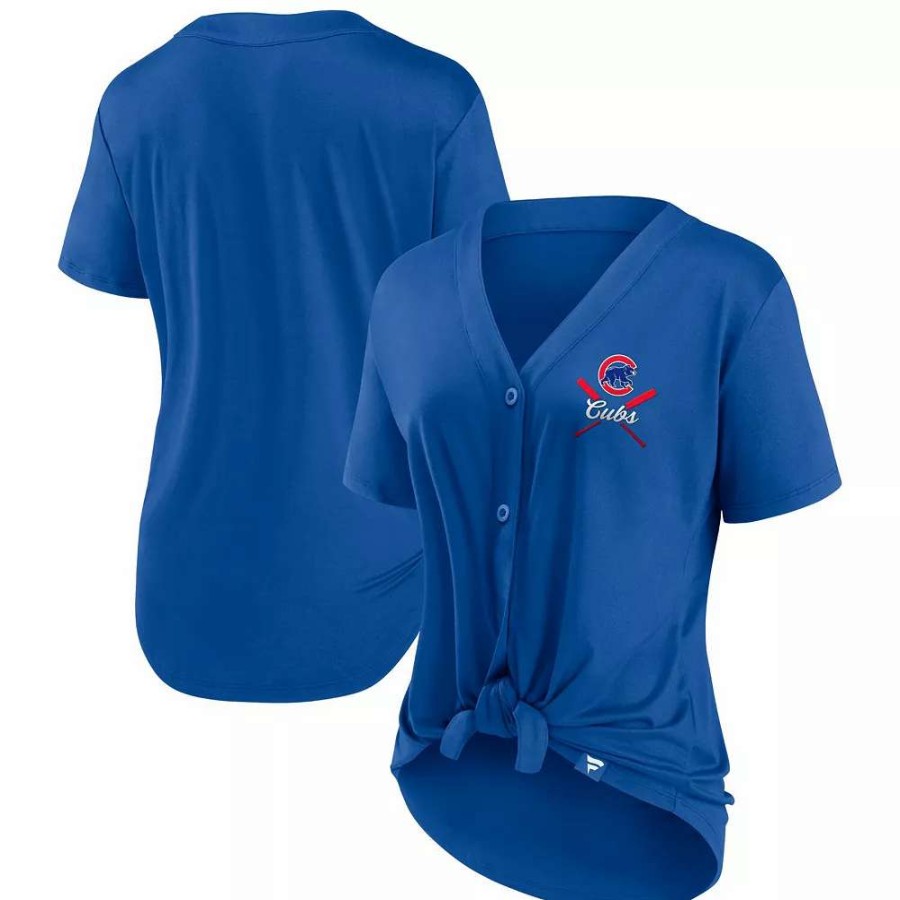 Tops * | Women'S Fanatics Branded Royal Chicago Cubs Iconic Lineup Button-Down V-Neck T-Shirt