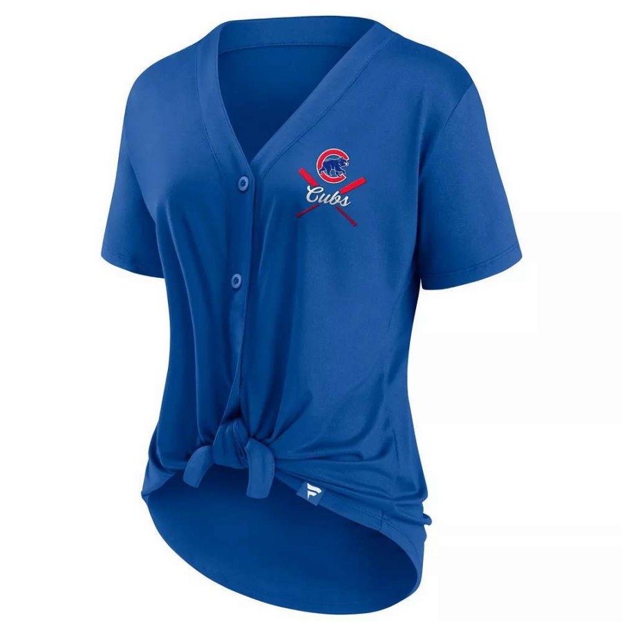 Tops * | Women'S Fanatics Branded Royal Chicago Cubs Iconic Lineup Button-Down V-Neck T-Shirt