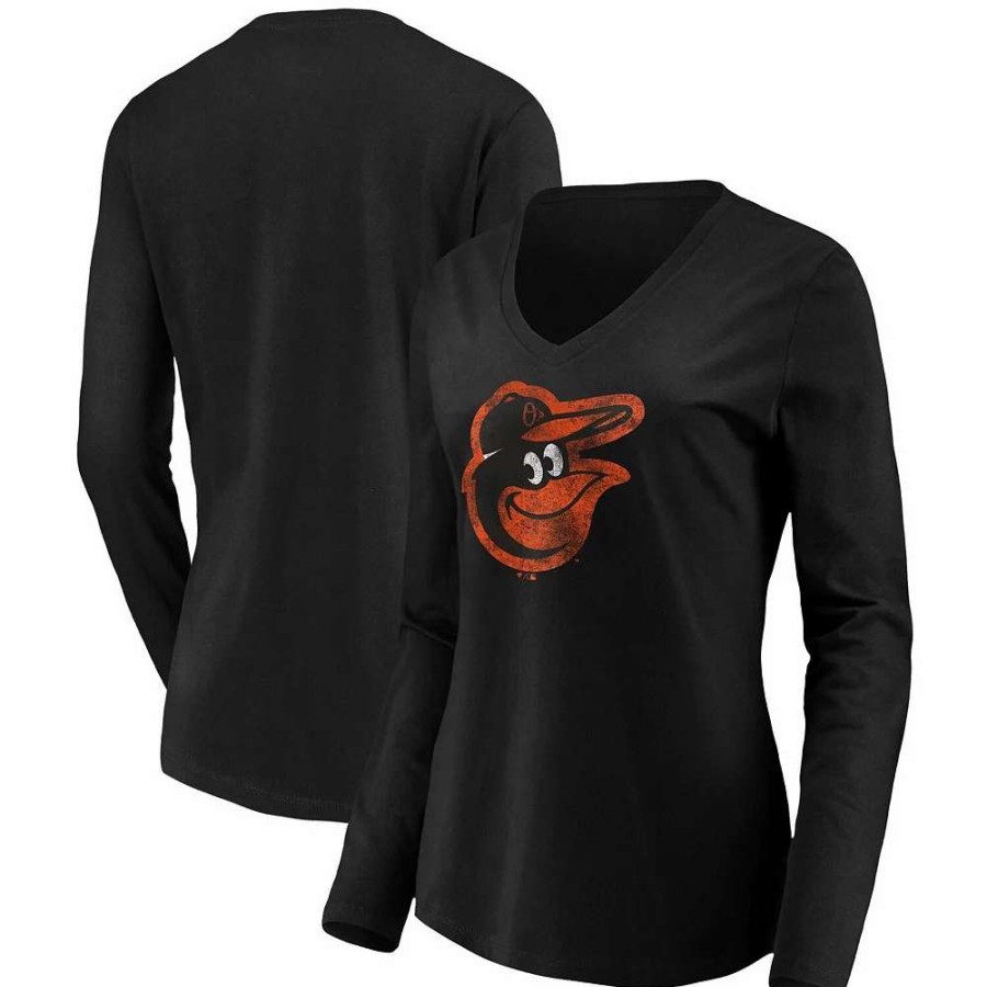 Tops * | Women'S Fanatics Branded Black Baltimore Orioles Core Team Long Sleeve V-Neck T-Shirt