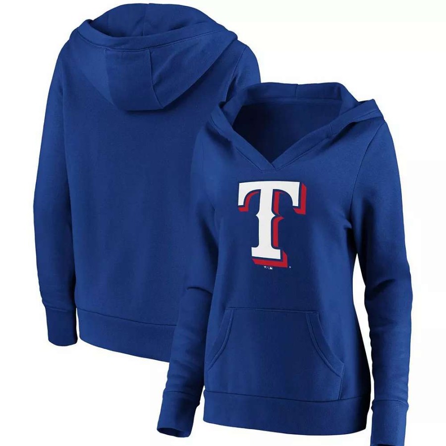 Tops * | Women'S Fanatics Branded Royal Texas Rangers Official Logo Crossover V-Neck Pullover Hoodie