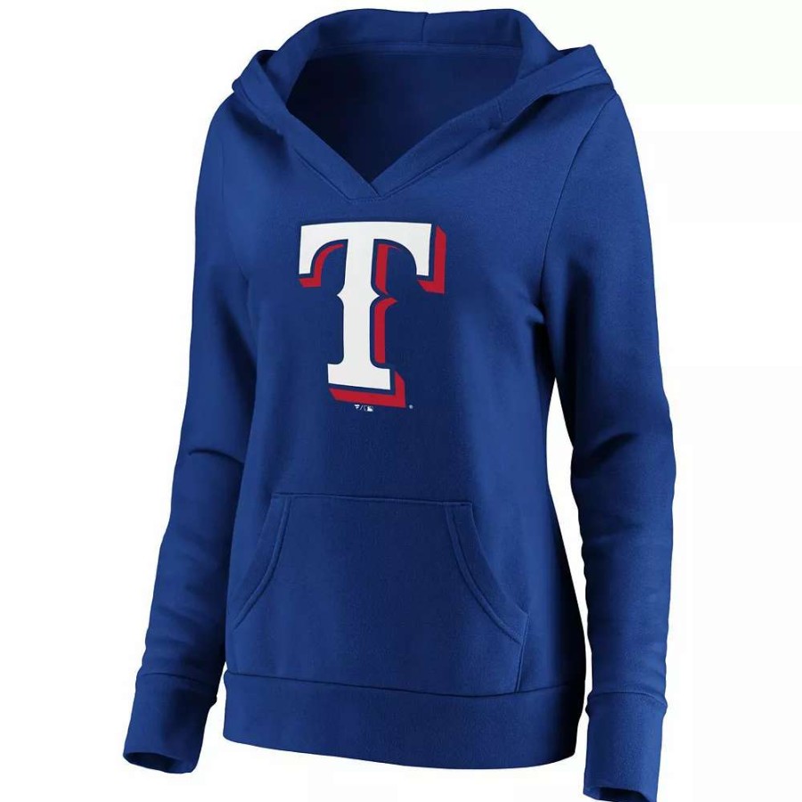 Tops * | Women'S Fanatics Branded Royal Texas Rangers Official Logo Crossover V-Neck Pullover Hoodie