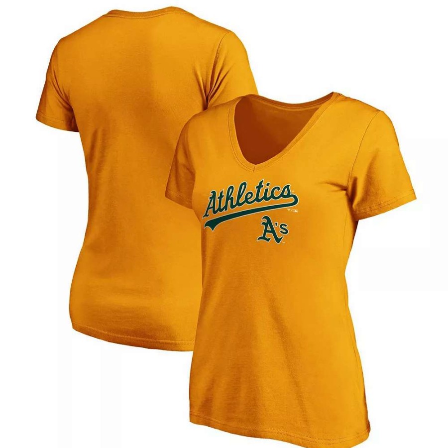 Tops * | Women'S Fanatics Branded Gold Oakland Athletics Team Logo Lockup V-Neck T-Shirt