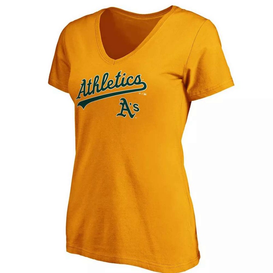 Tops * | Women'S Fanatics Branded Gold Oakland Athletics Team Logo Lockup V-Neck T-Shirt