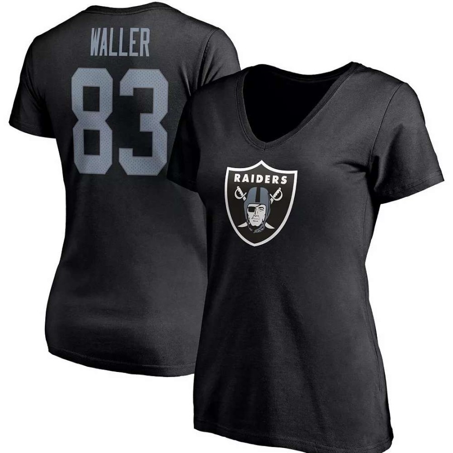 Tops * | Women'S Fanatics Branded Darren Waller Black Las Vegas Raiders Player Icon Name & Number V-Neck T-Shirt