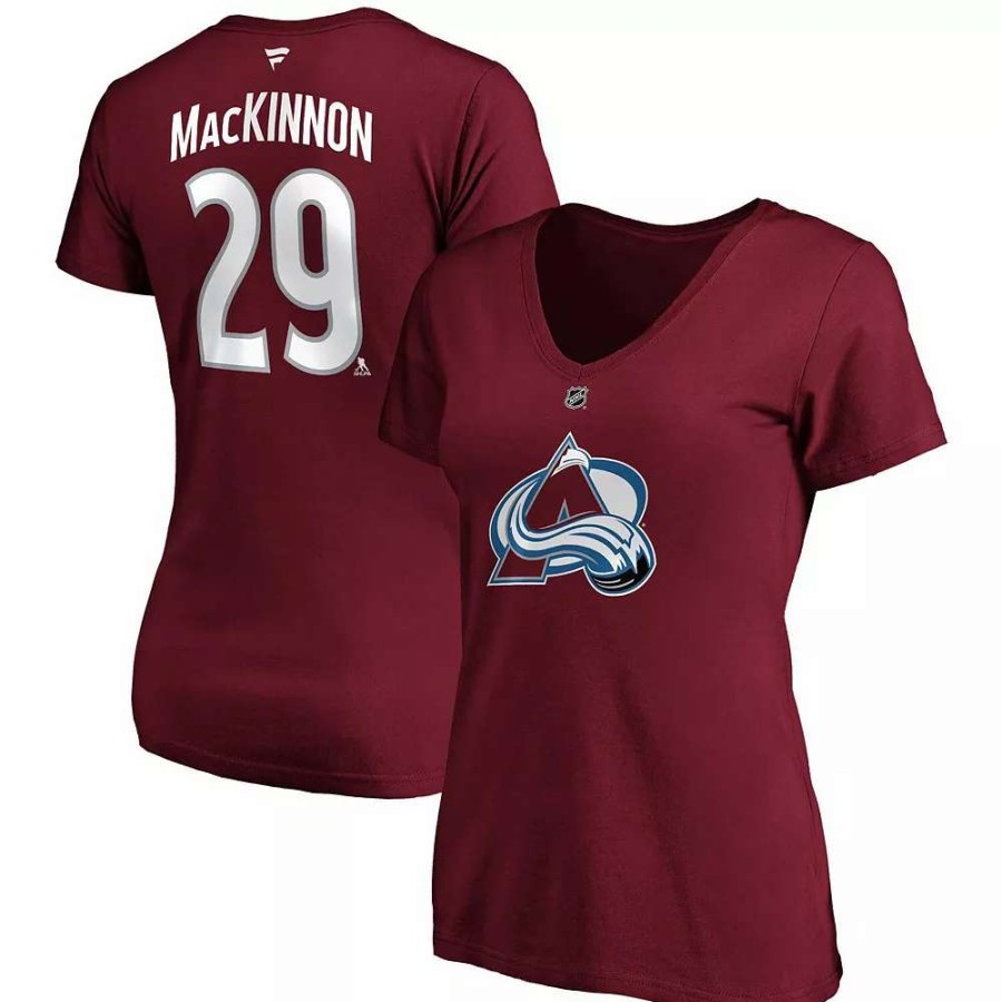 Tops * | Women'S Fanatics Branded Nathan Mackinnon Burgundy Colorado Avalanche Plus Size Name & Number V-Neck T-Shirt