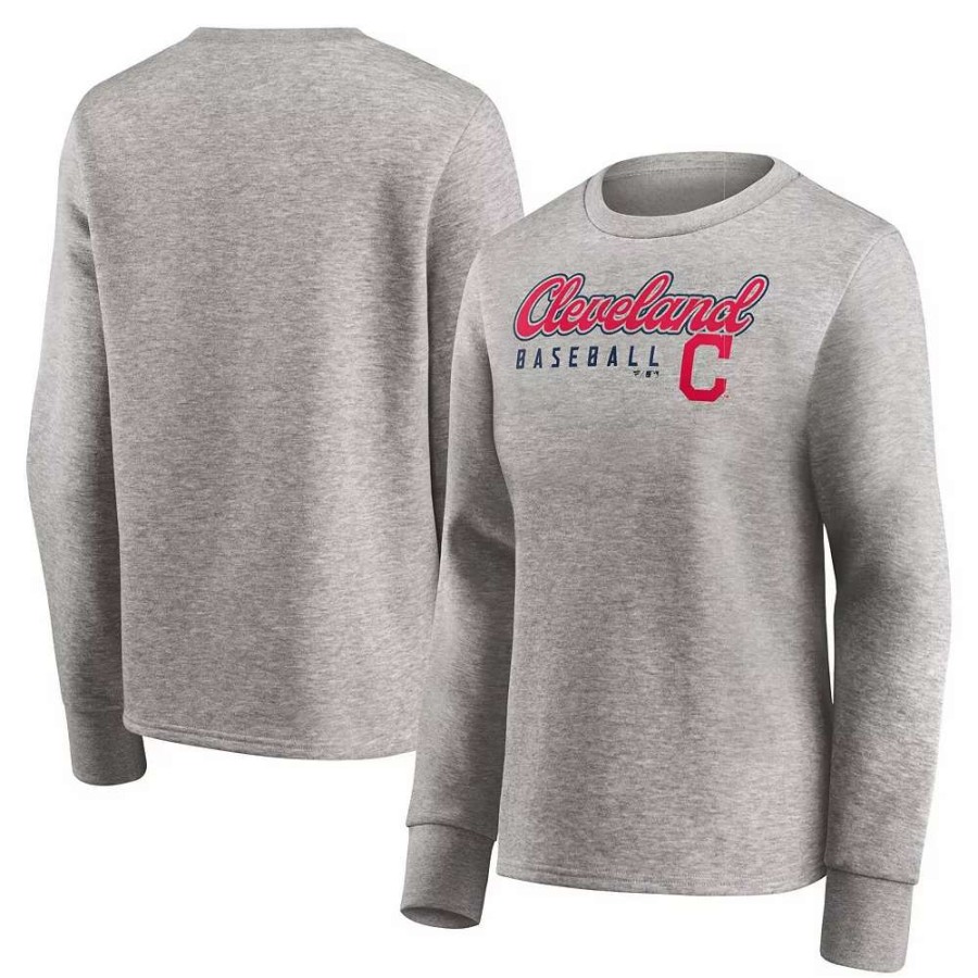 Tops * | Women'S Fanatics Branded Heathered Gray Cleveland Indians Crew Pullover Sweater