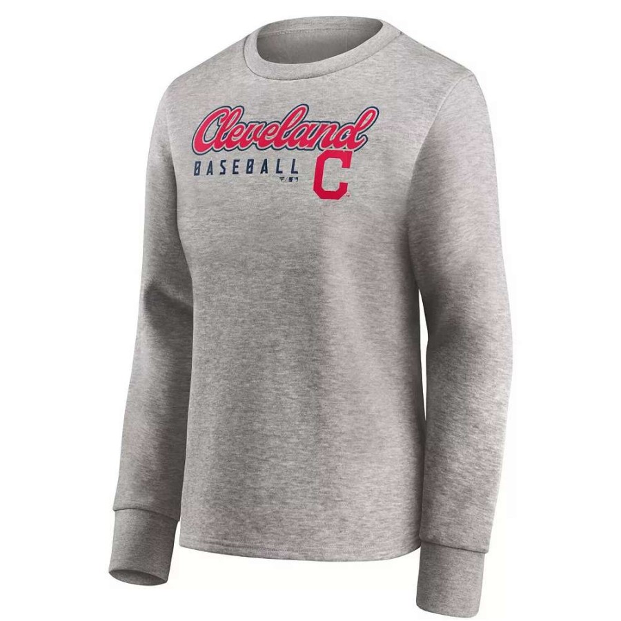 Tops * | Women'S Fanatics Branded Heathered Gray Cleveland Indians Crew Pullover Sweater