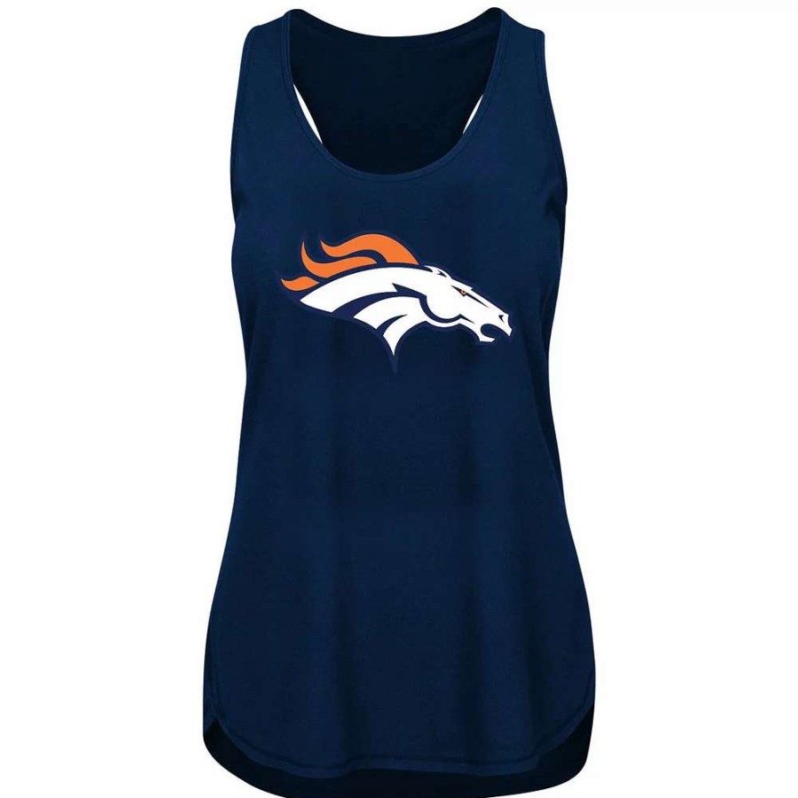 Tops * | Women'S Navy Denver Broncos Plus Size Racerback Tank Top