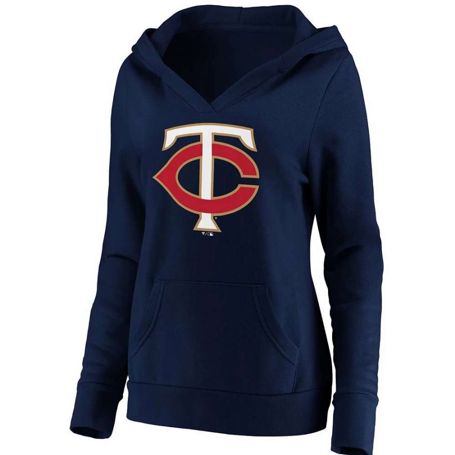 Tops * | Women'S Fanatics Branded Navy Minnesota Twins Official Logo Crossover V-Neck Pullover Hoodie