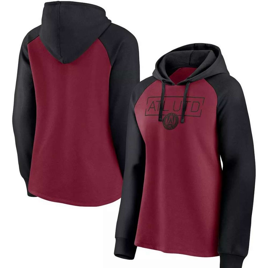 Tops * | Women'S Fanatics Branded Black/Red Atlanta United Fc Logo Raglan Pullover Hoodie