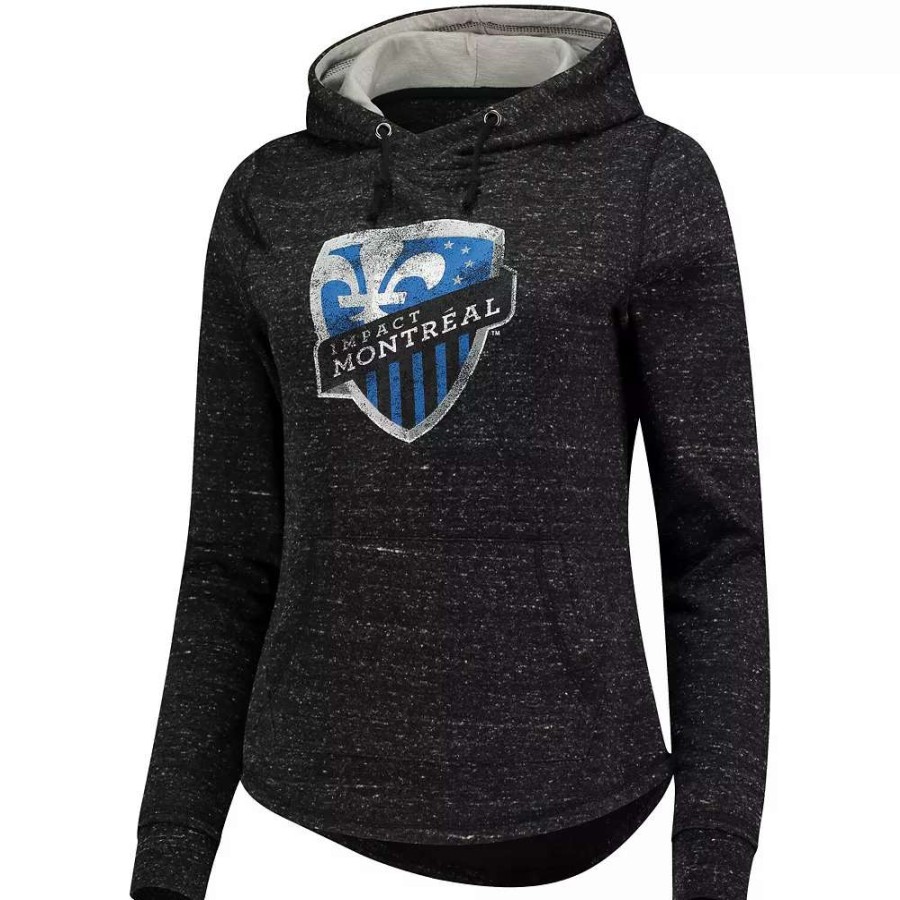 Tops * | Women'S Fanatics Branded Black Montreal Impact Distressed Team Speckled Fleece Pullover Hoodie