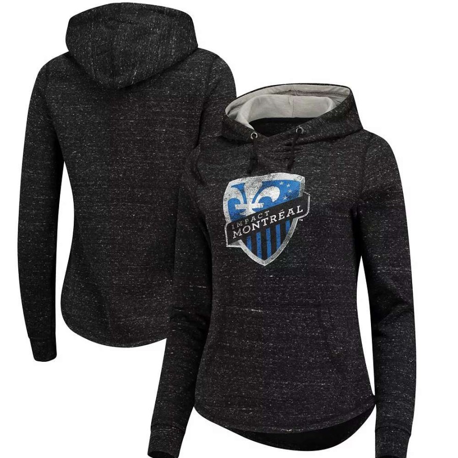 Tops * | Women'S Fanatics Branded Black Montreal Impact Distressed Team Speckled Fleece Pullover Hoodie