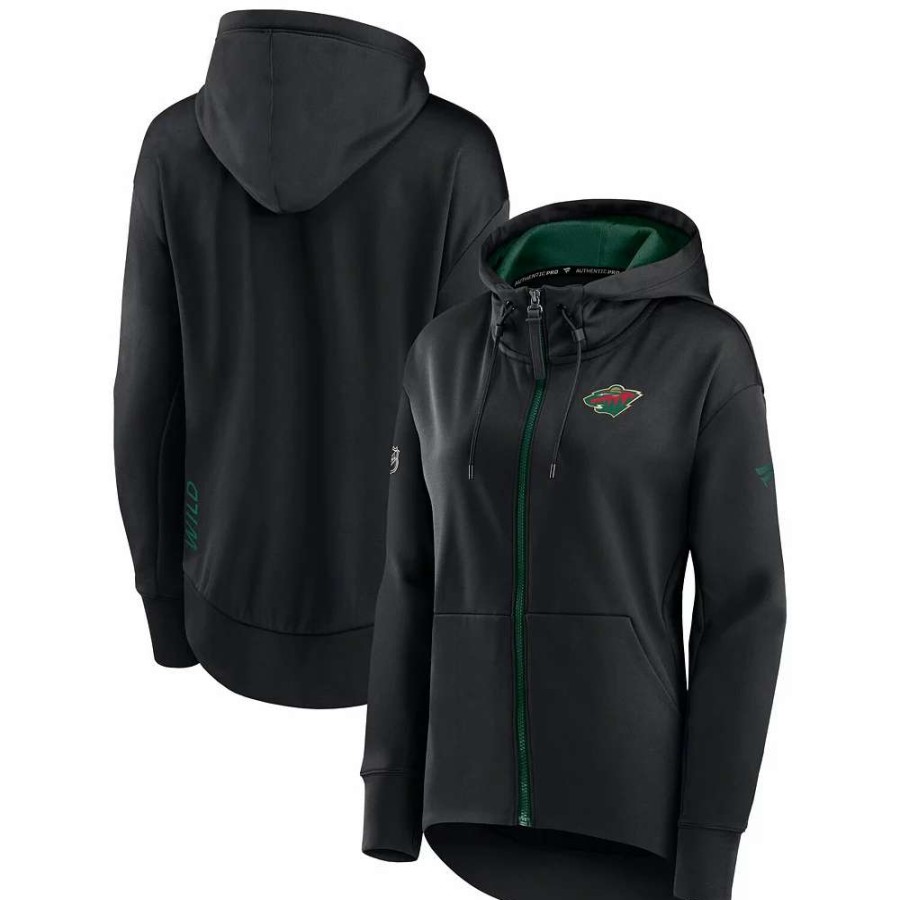 Tops * | Women'S Fanatics Branded Black Minnesota Wild Authentic Pro Rink Full-Zip Hoodie