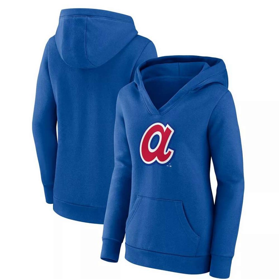 Tops * | Women'S Fanatics Branded Royal Atlanta Braves Forbes Crossover V-Neck Pullover Hoodie