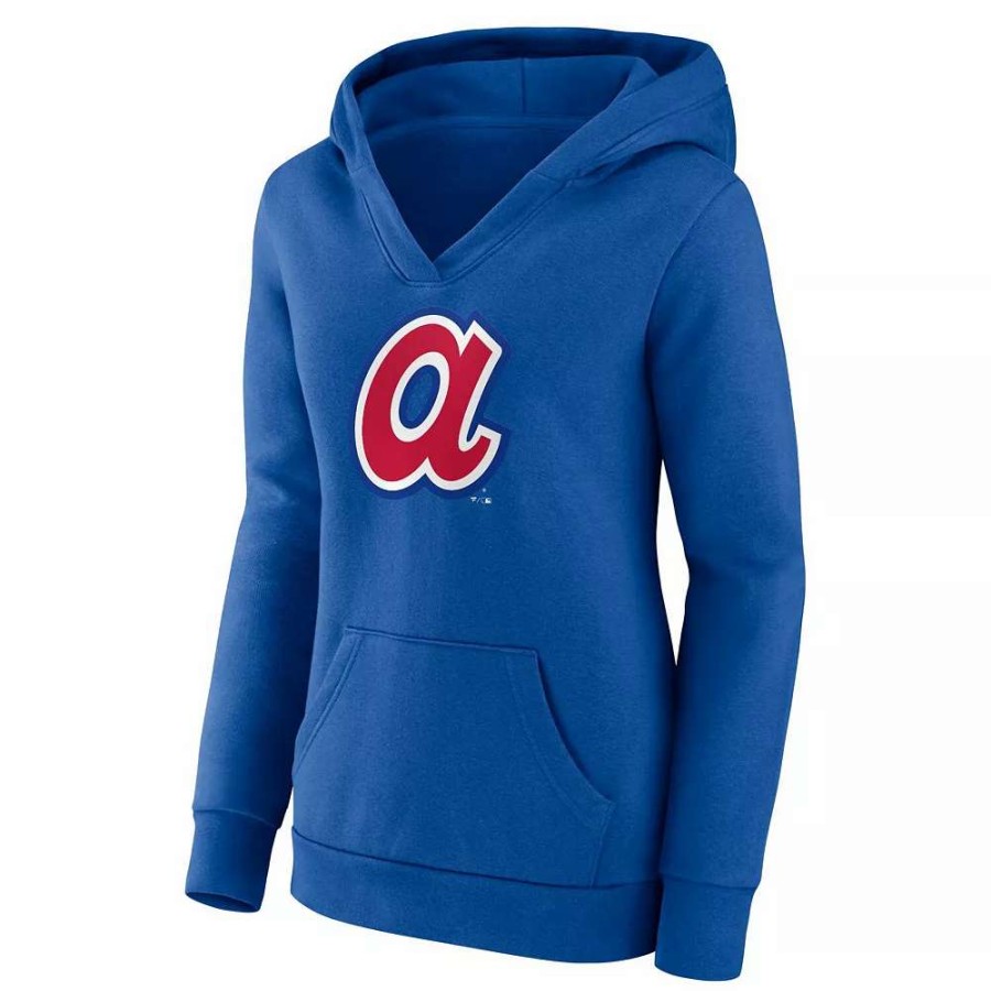 Tops * | Women'S Fanatics Branded Royal Atlanta Braves Forbes Crossover V-Neck Pullover Hoodie