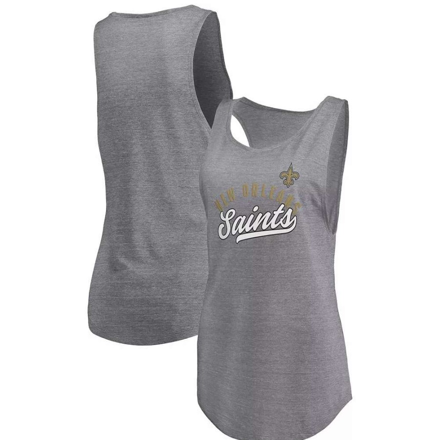 Tops * | Women'S Fanatics Branded Heathered Gray New Orleans Saints Quality Time Scoop Neck Tri-Blend Tank Top