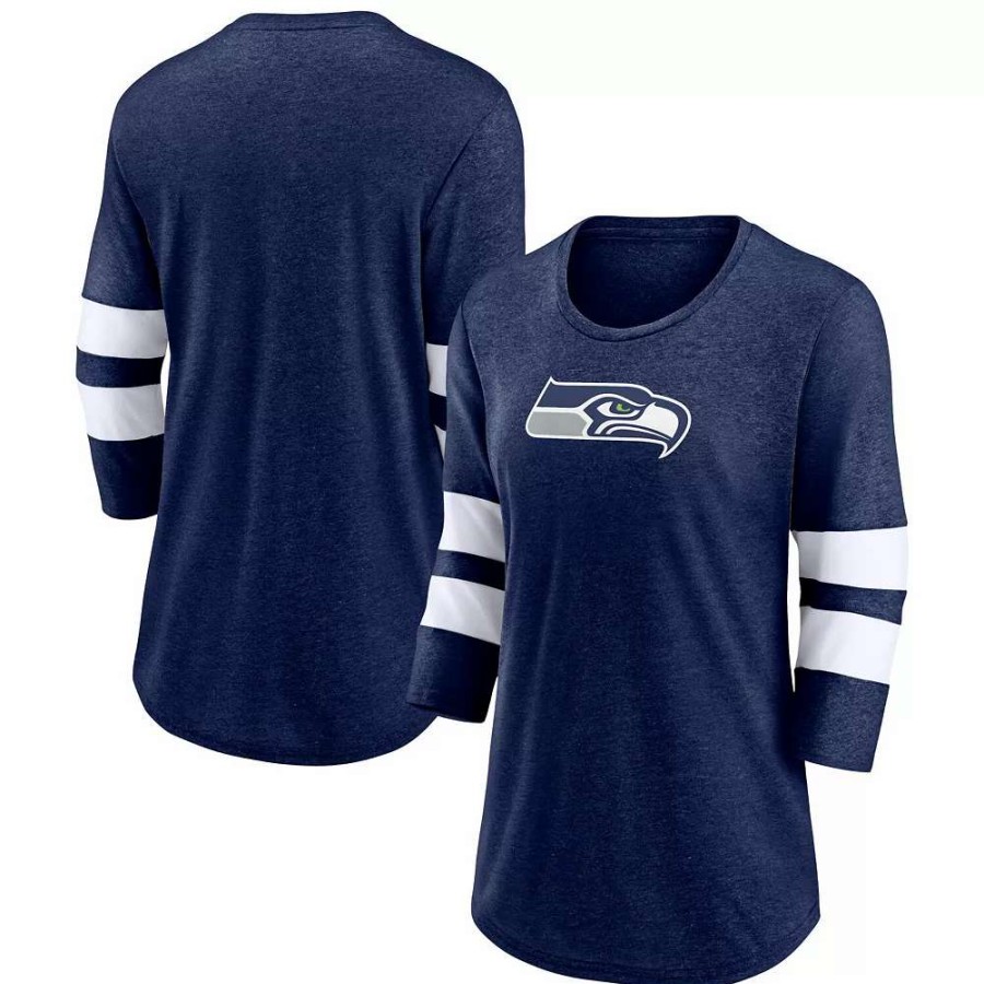 Tops * | Women'S Fanatics Branded Heathered College Navy Seattle Seahawks Primary Logo 3/4 Sleeve Scoop Neck T-Shirt