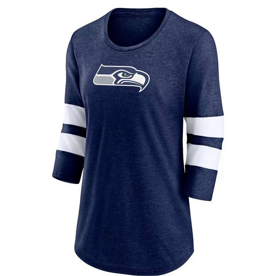 Tops * | Women'S Fanatics Branded Heathered College Navy Seattle Seahawks Primary Logo 3/4 Sleeve Scoop Neck T-Shirt