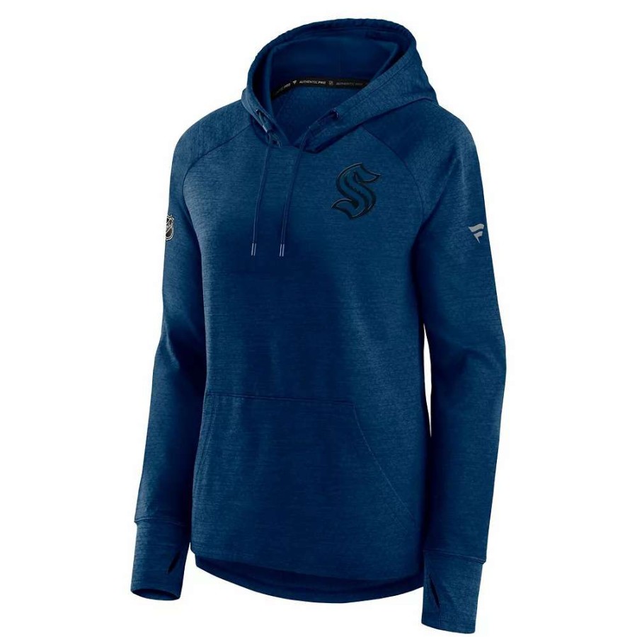 Tops * | Women'S Fanatics Branded Heather Deep Sea Blue Seattle Kraken Authentic Pro Road Performance Raglan Pullover Hoodie