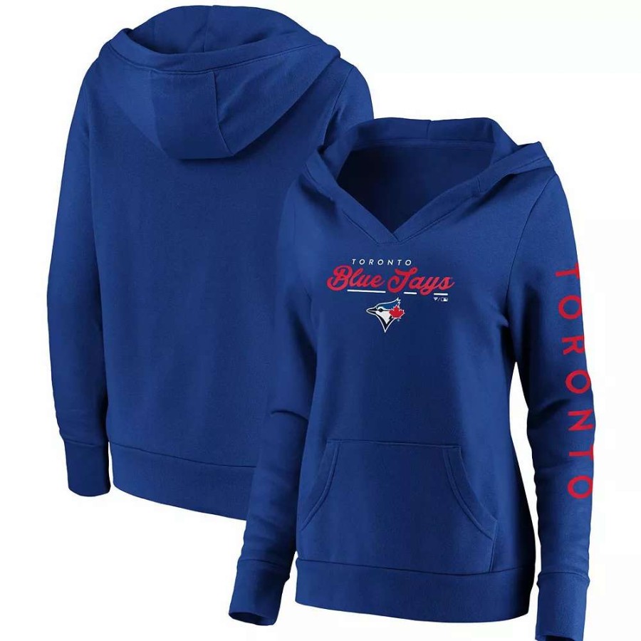 Tops * | Women'S Fanatics Branded Royal Toronto Blue Jays Core High Class Crossover Pullover Hoodie